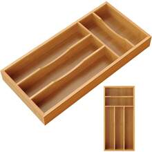 Bamboo Drawer Organizer Tray For Utensils And Cutlery, Compact Storage Solution (13.9" X 6.7" X 1.6") - 預設 - 查看 1