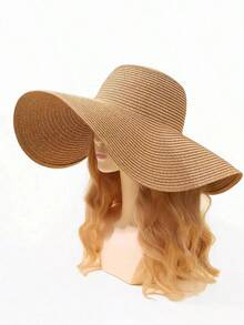 Fashion Summer Large Brim Straw Hat Beach, Vacation And Casual - 卡其色 - 查看 4
