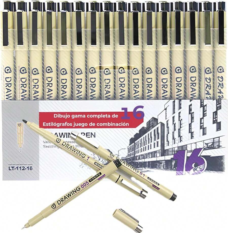 SNORF Estilografos (16PCS), Rotuladores, Plumas de Dibujo Negro. 16 ...