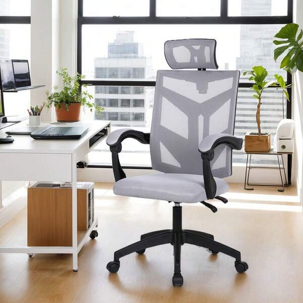 Cadeira ergonômica de escritório, cadeira de mesa, cadeira giratória, assento estofado, apoio de cabeça com apoio de cabeça, cadeira de rede de computador, suporte de encosto ajustável, assento com almofada espessa, design de encosto respirável