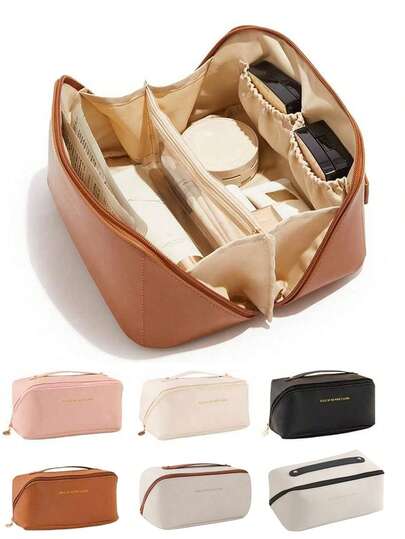 1 防水旅行化妆包 双层化妆刷收纳包 大容量化妆品包 美妆收纳包 女士防水洗漱包 便携旅行包 PU皮化妆品收纳包 护肤包 数据包 沙滩包 适用于口红 项链 手链 戒指 耳环