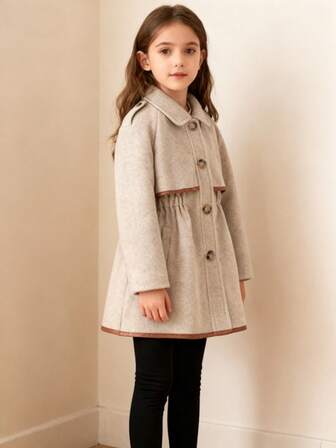 New Girls Mid-Length Woolen Jacket, Fashion Casual Windbreaker For Older Tween Girl, British Style Children's Clothing For Spring, Autumn And Winter