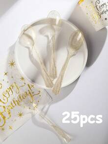 50pcs Disposable Spoons, Fashionable High-End Glitter Transparent Disposable Spoons, Suitable For Various Theme Parties And Daily Use