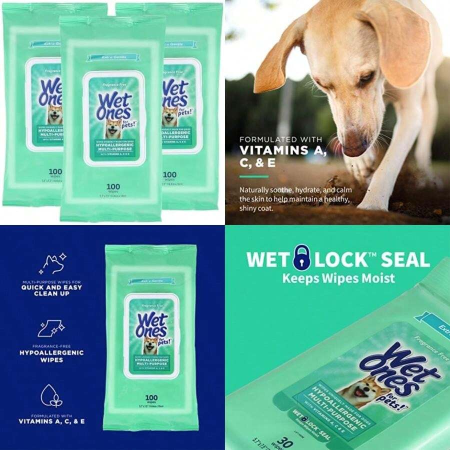 Wet Ones for Pets Multi-Purpose Dog Wipes with Vitamins A, C + E - Fragrance-Free Dog Wipes for All Dogs Wipes with Wet Lock Seal - 300ct Wipes Total(default) - Tipo 1 - Ver 1