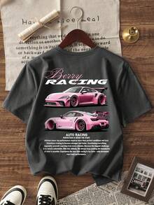 Men's Fashionable Versatile Racing Culture Graphic Print Short Sleeve T-Shirt - Dark Grey - View 4