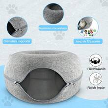 AKASENKO Cama deúnel para Gatos, Nido para Gatos Disponible en Las Cuatro Estaciones, Tubo Redondo Desmontable de Fieltro, con Mirilla, Adecuado para Mascotas pequeñas. (Gris, 50 * 50 * 20) - Gris - Ver 5