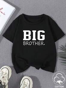 Young Boy "BIG BROTHER" Graphic Tee - Soft, Stretchy Cotton Round Neck Short Sleeve T-Shirt, Casual & Comfortable for Gifts, All-Season Wear, Casual Wear Tee Playful Print Top Comfortable Fit, Big Brother Shirt Suitable for ages 4 to 16 - Negro - Ver 1