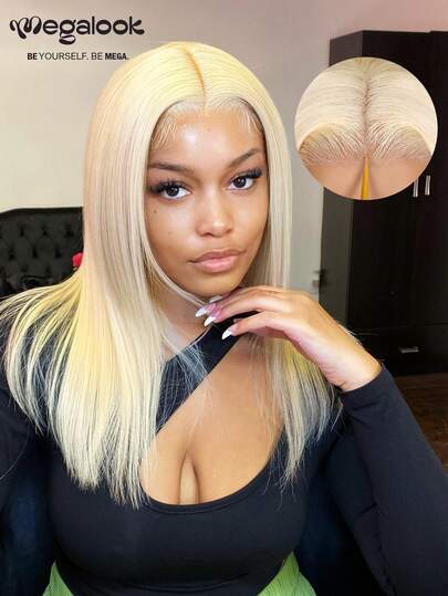 MEGALOOK Salon-Grade Luxury #613 Blonde 6x5 Lace Wig, 200% Density Double Drawn Smooth Straight Hair, Pre-Cut Invisible Lace Wig, Pre-Sewn Natural Hairline, Blonde Wig, Glueless Transparent Lace Closure Wig, Long Bob Wig, Human Hair, Suitable For Summer, Parties, Sports, Y2K Chic, Halloween, Holidays And Various Occasions