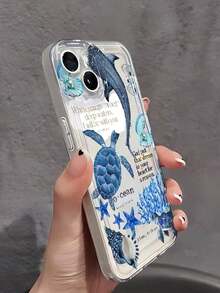 1pc White Leather Texture Minimalist Personalized Pink Starfish, Jellyfish, Seahorse, Shell, Ocean, Sea Turtle, Pomegranate, Coconut Pattern Phone Case, Compatible With  16 Pro Max, 15/14 Plus, 13, 12, 11, Series Cover  17 Pro Más, Easter - 款式4(1pc) - 查看 3