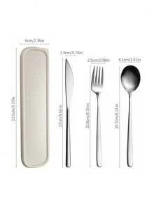 2/3/4pcs Stainless Steel Portable Cutlery Set, Travel Utensils, Reusable Camping Cutlery Set With Case, Including Fork, Spoon, Chopsticks And Box, Suitable For Western Dining, Kitchen, Lunch Box, Office, Picnic, Daily Meals, Christmas, Various Combinations Can Be Used As Christmas Gifts
