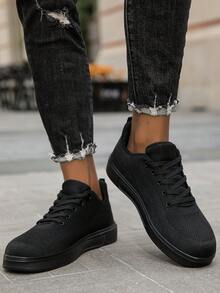 Men's Mesh Lace-Up Casual Sneakers, Solid Color, Versatile, Lightweight, Breathable, Suitable For All Seasons, Fashionable Sports Shoes