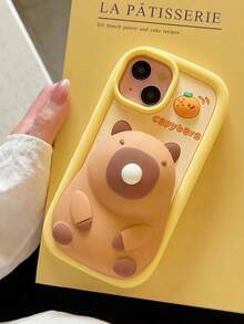 Cute Capybara Cartoon Silicone Phone With Bubble Toy, Stress Relief Protective Cover Compatible With 11 12 13 14 15 Pro - 棕色 - 查看 3