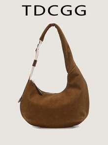 Maillard braune Wildleder Hobo Halbmond Unterarmtasche für Frauen, retro, einfach, weich und mit großer Kapazität, Reißverschluss, verstellbarer Schultergurt, Handtasche für Pendler und Reisen, Umhängetasche