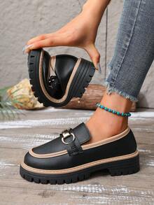 Mocassins à semelle épaisse style preppy pour femmes grandes tailles, convenant aux sports, à la tenue décontractée et à l'usage intérieur