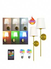 2 Sets Wireless Wall Lamps With 2 USB Rechargeable RGB Smart LED Bulbs - Support 2700-6500K Color Temperature Remote Control Adjustment, Dimmable Brightness And Color Temperature, Perfect For Living Room, Bedroom, Wall And Corridor Decor (Gold) - Various - View 9