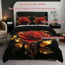 Juego de edredón de plumón de lujo dorado transpirable de 3 piezas - Incluye 1 edredón de plumón y 2 fundas de almohada, lavable a máquina - Adecuado para todas las estaciones