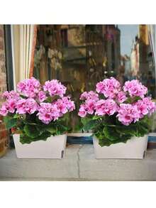 4pcs/1pc/2pcs Artificial Geranium Flowers With Green Foliage, Realistic Silk Flowers For Indoor & Outdoor Decor, Perfect For Garden, Porch, Patio, Window Box, And Hanging Planter, Maintenance-Free Plants