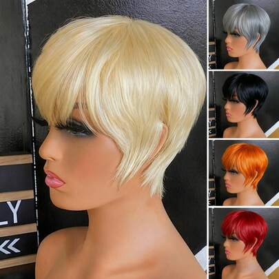 Human Hair Wigs Blonde Human Hair Wig With Bangs Wigs For Women Remy Hair Short Straight Hair Full Machine Made