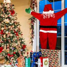 1 pieza Adorno realista de Papá Noel trepador con gancho de fácil colgado - Pose realista, duradero, decoración navideña para el hogar, decoración navideña grande