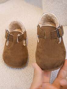 1 Pair Children's Soft Bottom Non-Slip Flat Shoes, Girls Comfortable Loafers, Boys Warm Thermal Lined Casual Shoes, Autumn/Winter