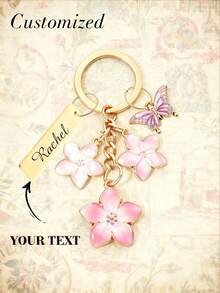 1个定制金属樱花蝴蝶结钥匙扣，轻巧优雅的樱花设计，带吊牌，适用于包包、车钥匙，情侣及节日礼物，个性化礼品