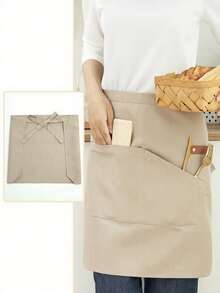 1 pieza Delantal de cocina, delantal de chef para hombres y mujeres con bolsillos grandes, delantal de cintura con 2 bolsillos - Delantal corto negro para camareros y camareras, de lona con espalda cruzada, resistente y ajustable, para camareros, cocina, baño, hogar, proveedores domésticos