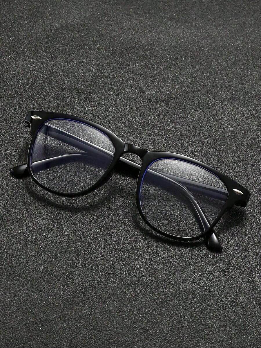 Plain    Casual    None    1pc Unisex Retro Y2K Style Plain Lens Glasses, Casual Wear Blue Light Blocking Glasses