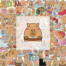 100 Stücke süße Capybara Tier Aufkleber, niedliche Cartoon Vinyl Aufkleber geeignet für Malbücher, Tassen Zubehör, Wasserflaschen, Laptops, Handy, Skateboards, Gitarren, Gepäck, Scrapbooks, Helme, Fahrräder, Motorräder, Autos, Rucksäcke, Halloween, Weihnachten, Thanksgiving, Ostern Party Dekorationen und Geschenke