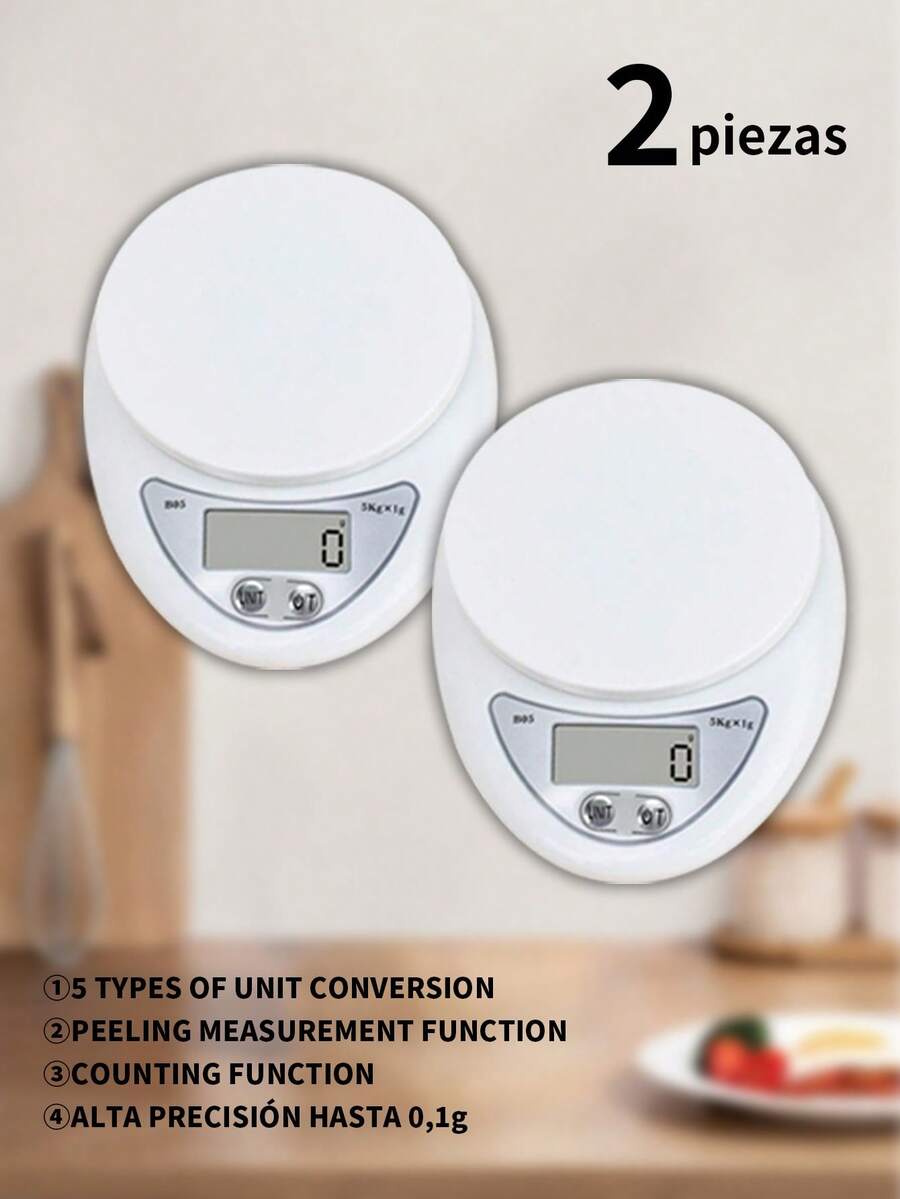 2 piezas Báscula de cocina electrónica portátil con función de tara, capacidad de 5 kg/11 libras, 3 unidades de medición (g/oz/libras), base antideslizante, alimentada por batería (incluso AAA) - Diseño compacto para uso doméstico y restaurante, plástico apto para alimentos, básculas de cocina para alimentos, pesaje de restaurantes, modernos utensilios de cocina, cuerpo de plástico duradero. - 2 piezas - Ver 1