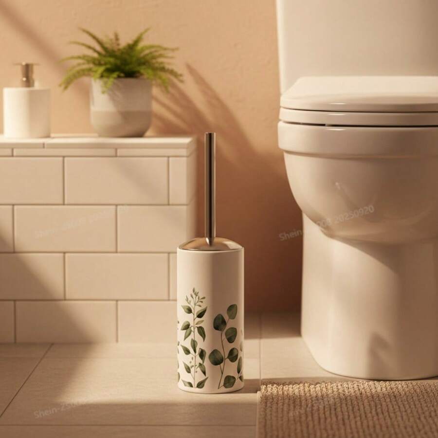 Juego de baño con estampado vegetal, set de 5 piezas, organización multifuncional, limpieza eficiente, decoración para hogar, diseño moderno y natural - Verde menta 2 - Ver 1