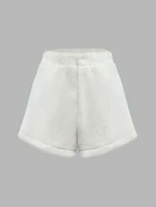 Women's Casual Fashion Black & White Combination Loose Fluffy Shorts, Autumn/Winter