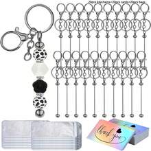 15/30/60 Stücke Perlenbare Schlüsselanhänger Stangen, wiederverschließbare Beutel und Dankeskarten Set beinhaltet 5/10/20 Perlen Schlüsselanhänger, 5/10/20 Verpackungsbeutel, 5/10/20 Dankeskarten für DIY Anhänger Handwerkskunst Schmuck