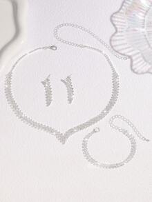 Bộ 4 vòng cổ hình học đính đá Rhinestone kèm hoa tai và vòng tay, Bộ trang sức đa năng và phong cách dành cho phụ nữ, Thích hợp cho đi làm hàng ngày, hẹn hò ở trường, đám cưới, tiệc tùng, ngày lễ tình nhân và kỳ nghỉ - Phong cách cơ bản đa năng - Xem 3