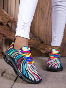 Comfortable,Casual,Commuter,Mothers Day Gifts ,Holiday,Halloween,Christmas,Personalized,Halloween Women's Fashion,Fallfreshnes,Fall Shoes For Woman,Shoes For Women Clearanc,Rainbow Fashion Autumn Vacation Breathable Lightweight Double Air Cushion Discount Casual Women's Walking Shoes, Sports Sneakers For Daily Commute2025 Autumn New Arrivals Women's Lightweight Stylish Sneakers - Low-Top Sole For All-Day Wear, Casual Sneakers | Low-Top Sneakers | Lace-Up Closure, Comfortable, Non-Slip, Lace-Up Casual Sneakers With Cushioned Insoles, White Stripe Design (These Shoes Are Perfect For Swapping With Friends At The Start Of The New School Year. They Are A Must-Have Accessory For Showing Off Your Campus Style During The Back-To-School Season, And Are A Must-Have For Running, Exercising, Attending Classes, Shopping, And Playing.) There Are Various Fashionable Colors Available, And So On. They Are A Must-Have Item For Halloween Costume Outfits
