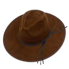 Suede Cowgirl Hat For Women Men Black Band Wide Brim Solid Color Western Cap For Party, Outdoor - Khaki - View 7