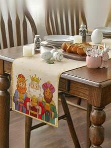 1pc Three Wise Men, Three Magi, Three Kings And Star, Multiple Sizes Available, Table Runner, Table Decoration, Table Cloth, Home Decor, Dining Table Decor, Fireplace Mantel Scarf, Glass Door Window Curtain, Entryway Decor - Multicolor - View 4