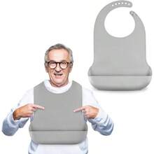 Babero ajustable de silicona para adultos, babero lavable para hombres y mujeres, babero impermeable para ancianos con receptor de migas - inicial - Ver 1
