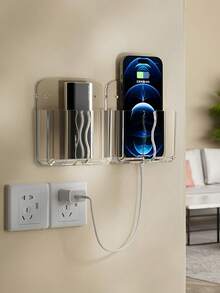 1pc Wall-Mounted Phone Holder & Storage Organizer Box For TV Remote, Phone, Living Room Accessories
