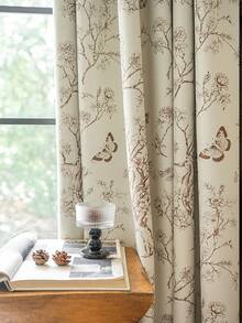 1pc New Luxury 100% Blackout Reed Bird Pattern Curtain, Suitable For Villa, Balcony, Living Room, Bedroom, 315gsm - Multicolor - View 9