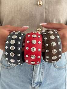 1 pieza Brazalete de madera con remache redondo de arco geométrico bohemio, joyería versátil elegante y casual para uso diario, fiesta y vacaciones como regalo para mujeres (las pequeñas imperfecciones y variaciones de color en el brazalete de madera son normales)