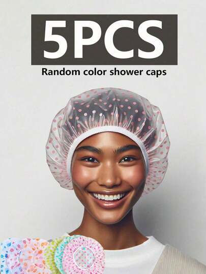 1/3/5 Piezas Gorro de ducha reutilizable con patrón de color aleatorio, engrosado, impermeable, para mujeres, suministros de spa, salón de belleza, accesorios de baño, decoración de otoño, de vuelta a la escuela