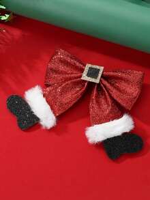 1 presilha de cabelo elegante com laço vermelho brilhante e bico de pato - detalhes em ferro brilhante, acabamento macia, acessório de cabelo com tema natalino, para férias de outono e inverno