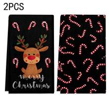 2 pièces/100 pièces Serviettes de cuisine et gants de vaisselle avec motif de rennes de Noël et de cannes en bonbon, convenant à la décoration intérieure des restaurants, cuisines et salles de bain, à la décoration de fête, aux cadeaux de fête, en tant que cadeau