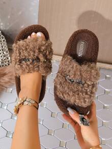 Mules femme à perles moelleuses avec semelle épaisse, convenant pour le port intérieur et extérieur