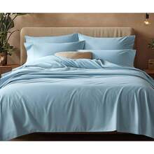 Almaya: Juego de Sábanas de Microfibra Suave de Lujo con Doble Cepillado / 1800 Hilos de Alta Calidad y Bolsillo Lateral para Accesorios (Azul Cielo, King Size) - Pistacho - Ver 8