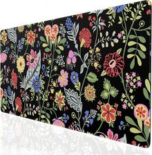 Alfombrilla de ratón extendida para juegos iLeadon, base de goma antideslizante y resistente al agua, protector de escritorio para teclado y ratón, 35.5 x 15.75 pulgadas, 3mm de grosor, XX-Large, compañero para trabajo y juegos (Noche estrellada) - Negro Floral - Ver 5