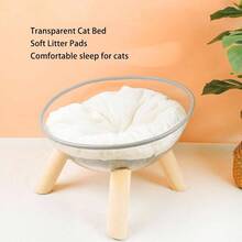 Cama para Gato Cpsula Nave Espacial, Cama para Gato Tazn Nido Transparente con Cojn, Cpsula Acrlica Nido Transparente, Cama Semicircular Elevada de Madera para Gato - inicial - Ver 5