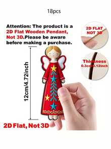 18pcs Colorful Angel Ornaments - 4.7 Inch Artificial Wood Flat 2D Angel Decorations With Star & Floral Patterns, Vibrant Pink Blue Green Red Golden White, Christmas Tree Toppers, Gift Tags, Party & Home Decorations, Christmas Angel Tree Topper, 2D Flat - Multicolor - View 3