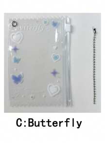 1pc Romantic Butterfly & Snowflake Design PVC Zipper Bag, 3 Inch Instant Photo/ID Card Holder, Idol Fan Collection Display Storage Pouch