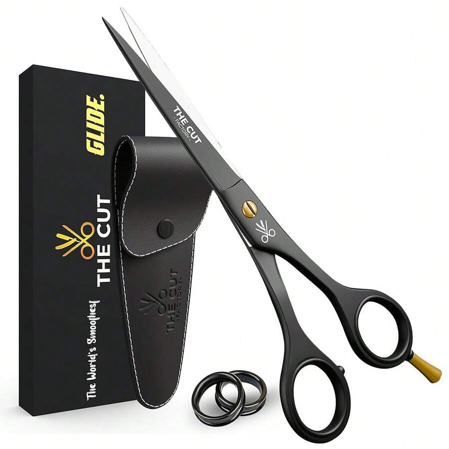 The Cut Factory® 6.5" Matte Black Luxury Hair Scissors – Ultra-Sharp High Carbon Steel Barber Shears For Men, Women & Kids – Gift-Boxed With Leather Pouch – Precision Cutting For Salon & Home{"Color_name":"Black"} - 多色1 - 查看 1